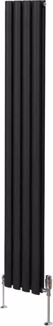 Radiatore a colonna ovale e valvole cromate TRV Designer nero 1800mm x 240mm