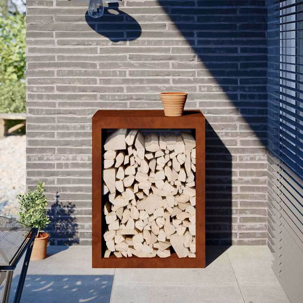 vidaXL Portalegna in Acciaio Corten, Marrone e Argento, L: 60 cm, P: 40 cm, H: 80 cm