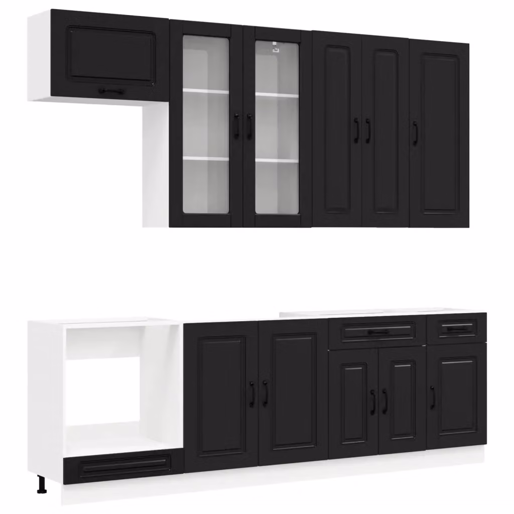 Unità Cucina Moderna vidaXL KALMAR in Nero con Ante in Vetro e Cassetti, 8 Pezzi – 2