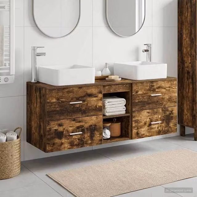 Set di Armadi da Bagno 3 pz Rovere Fumo 129 x 41 x 80 cm 3405823