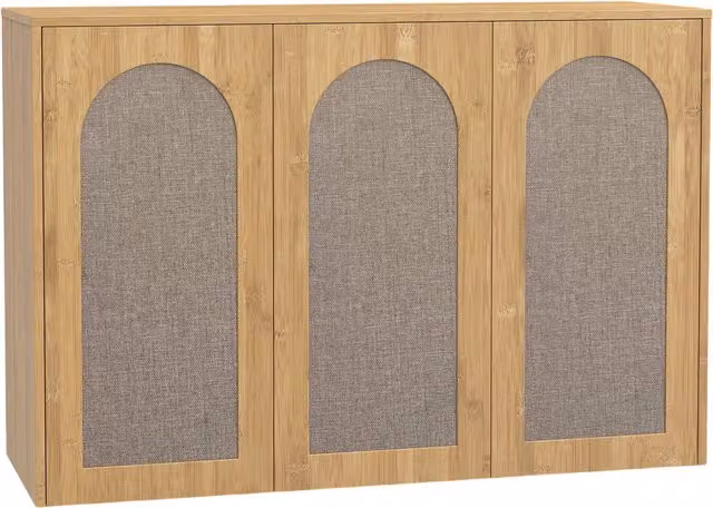 Armadio da parete per bagno HOMCOM con 3 ante effetto rattan e chiusura soft-close, rovere, marrone