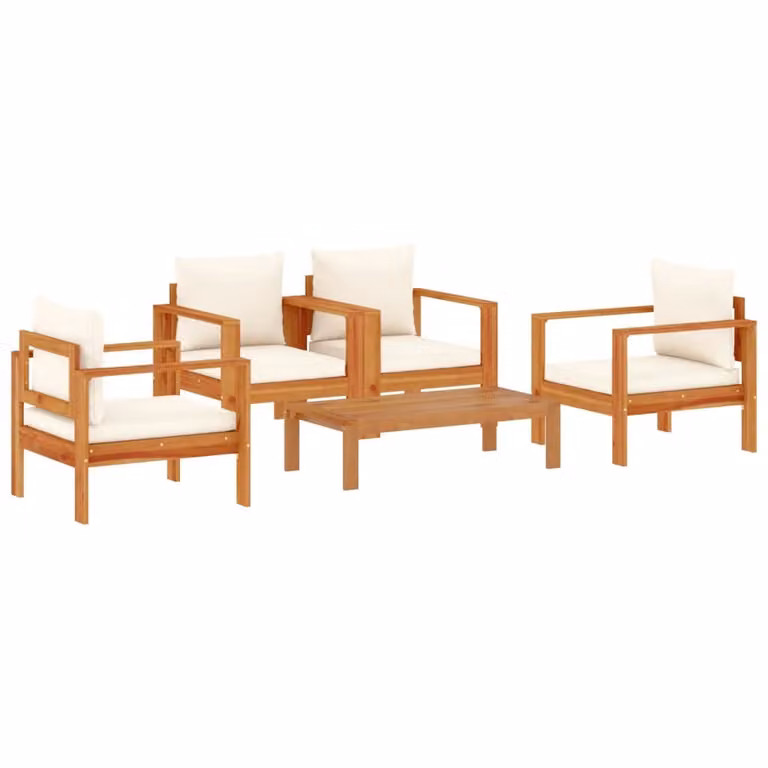 Set Divano da Giardino 5 pz con Cuscini Legno Massello Acacia