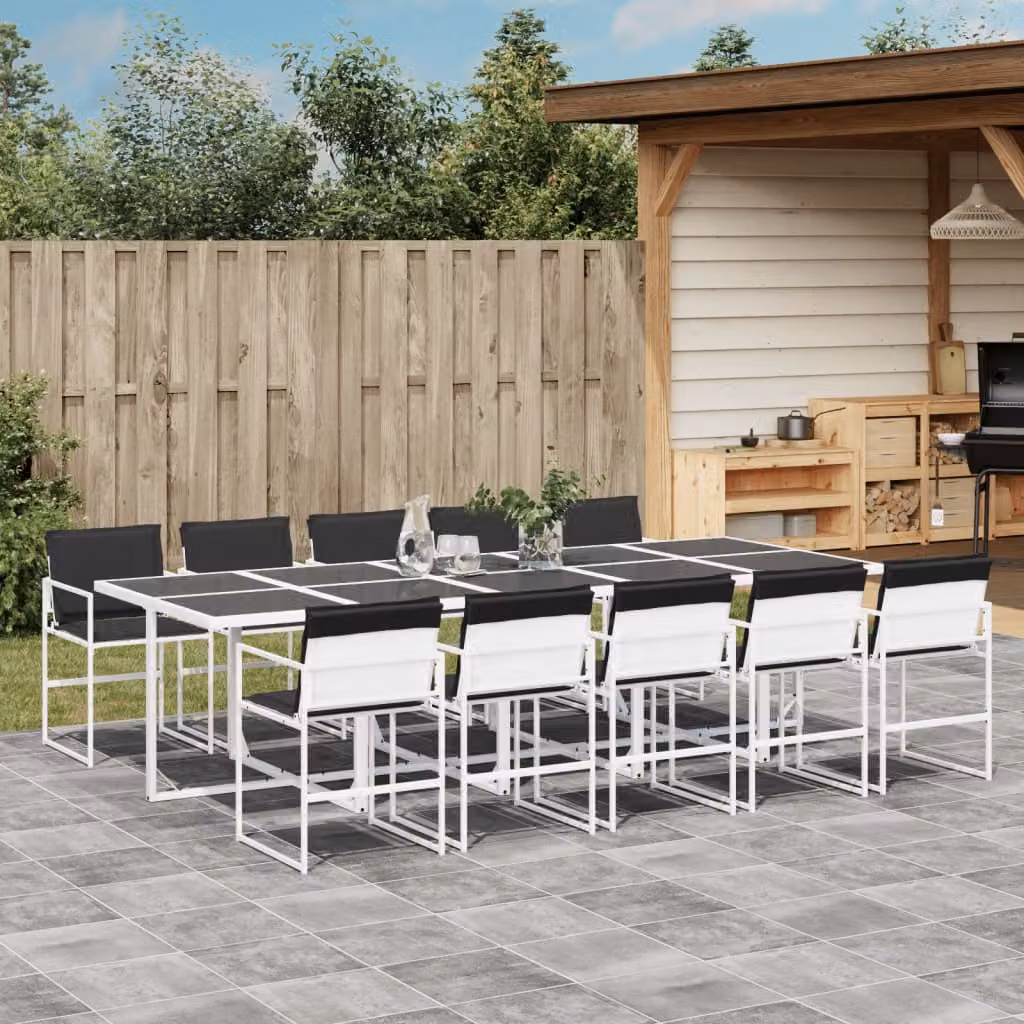 vidaXL Set da Pranzo da Giardino 11 pz Moderno in Acciaio Verniciato a Polvere e Vetro Bianco e Antracite – 1