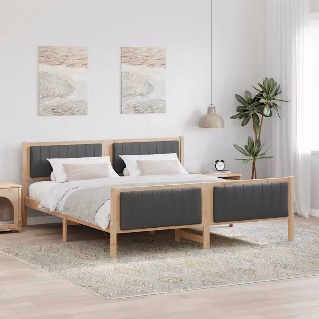 Struttura del letto moderna vidaXL in legno di pino e tessuto, marrone e grigio, L/P: 180 x 200 cm – 1
