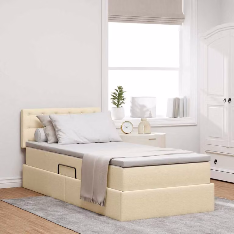 Letto con contenitore e illuminazione LED vidaXL in tessuto beige con porta USB, L/P/H: 200 x 90 x 76 cm