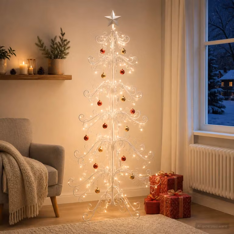 vidaXL Albero di Natale in metallo KUOPIO 180 cm Acciaio Bianco