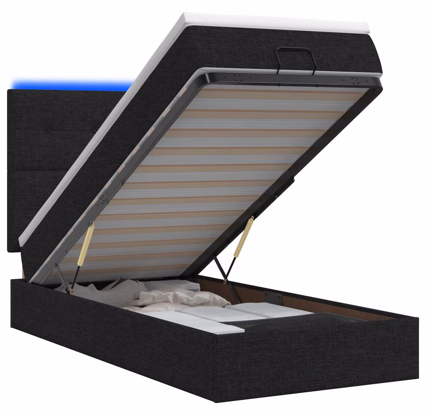 Panca contenitore con materasso e luci LED, colore nero, 80 x 200 cm, rivestita in tessuto