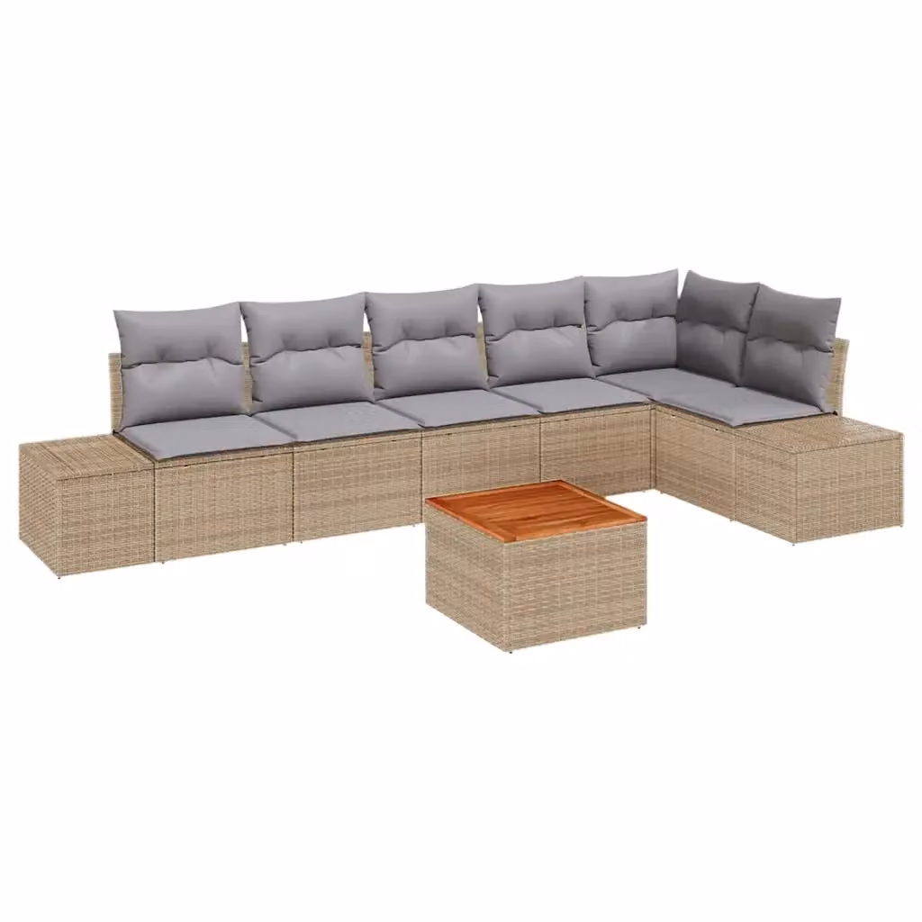 Set Divano da Giardino vidaXL a Forma di L in Polyrattan Beige con Cuscini e Tavolino da Esterno – 2