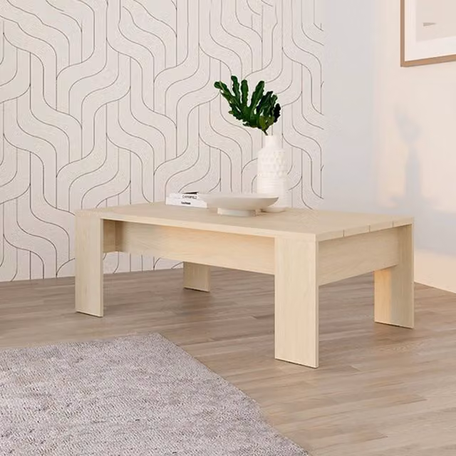 Bertona, Tavolino da Salotto Rettangolare in Rovere Marrone e Beige, L: 126 cm, P: 67 cm, H: 43 cm – 1