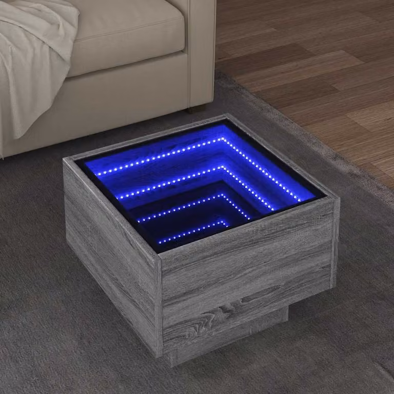 Tavolino vidaXL con LED in legno multistrato e MDF, colore grigio, L/P/H: 40 x 40 x 30 cm