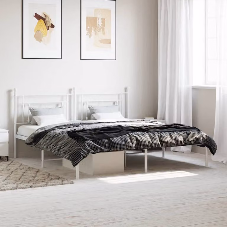 vidaXL Giroletto con Testiera in Metallo Bianco L: 187 cm, P: 219 cm, H: 97 cm
