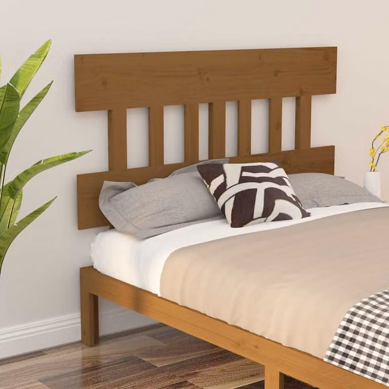 Testiera per letto vidaXL in legno massello di pino, colore marrone ambra, L 123,5 cm x P 3 cm x H 81 cm