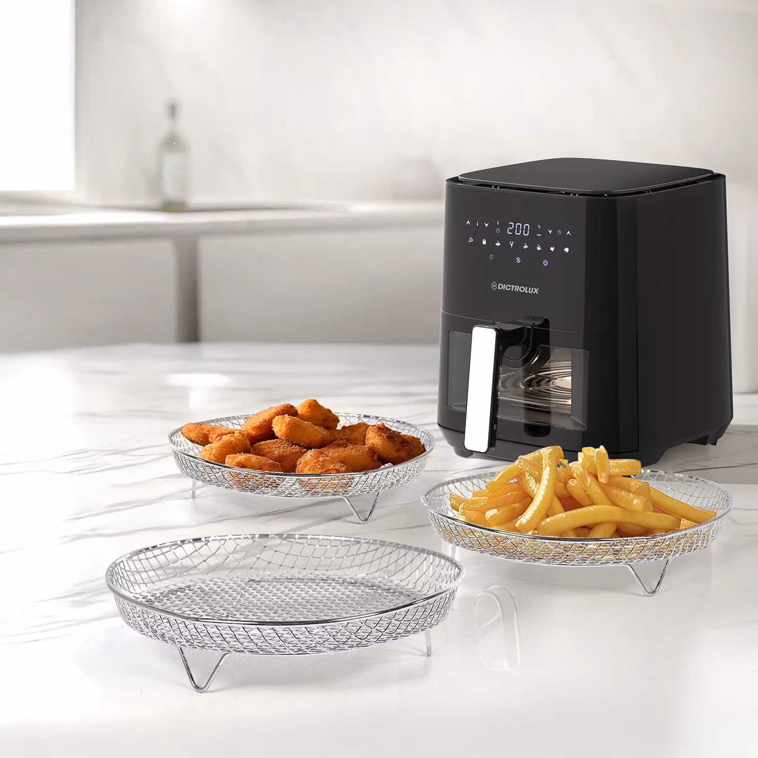 Set di 3 griglie rotonde in acciaio inox silver per friggitrice ad aria GUSTO CASA, Diametro: 20 cm, Altezza: 4,5 cm – 2
