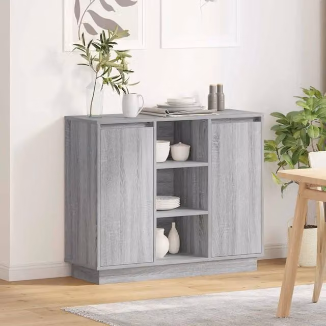 Madia moderna vidaXL con illuminazione LED integrata in legno e MDF, colore grigio, L 90 x P 32 x H 75 cm