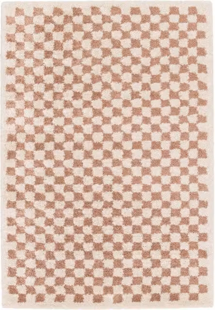 Tappeto vintage a scacchiera Sweeek rosa e beige in polipropilene