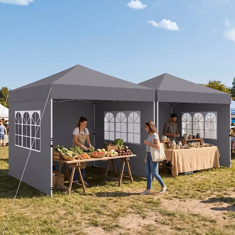Gazebo pieghevole da esterno Costway con pareti laterali rimovibili in tessuto oxford Grigio