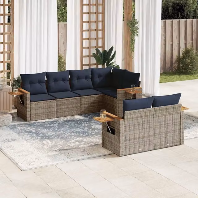 Set Divani da Giardino 7 pz con Cuscini Grigio in Polyrattan 3226985