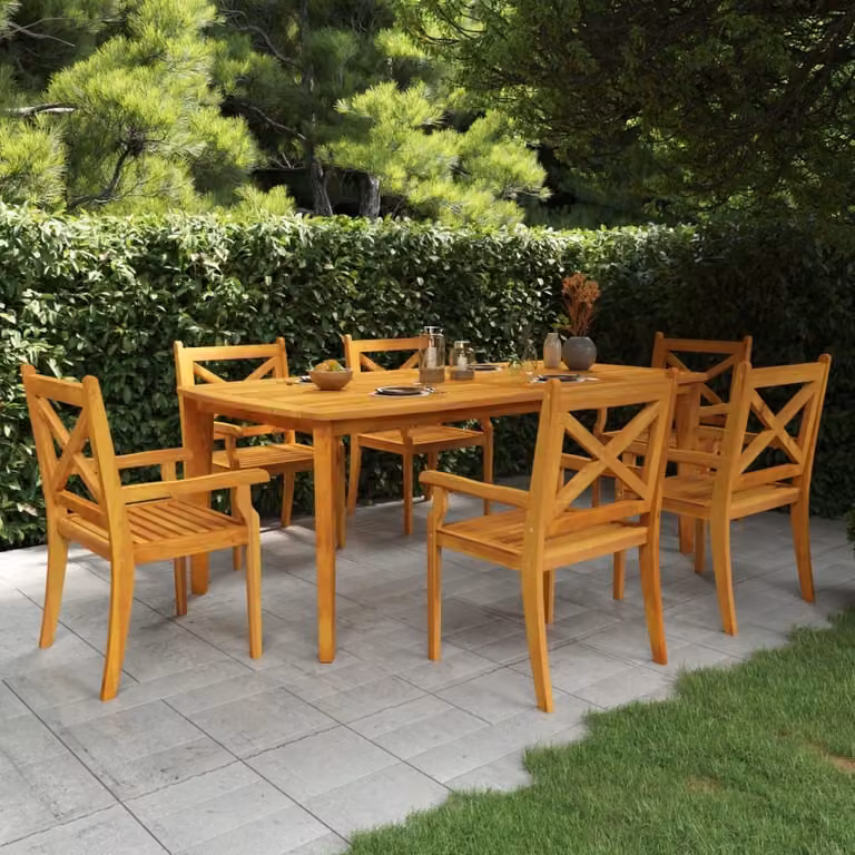 The Living Store 7 pezzi. Set da pranzo da giardino in legno massiccio di acacia
