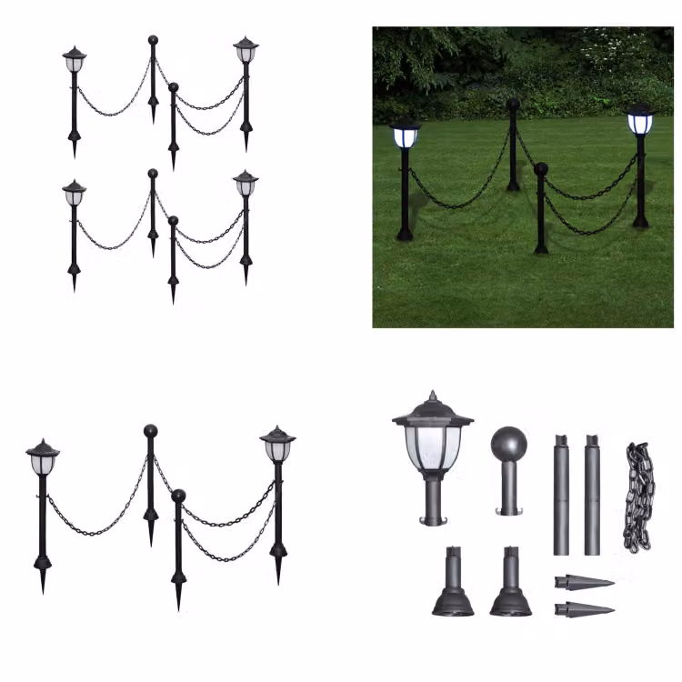 vidaXL Luci solari 4 pezzi con catena e palo - Lampada da giardino - Lampade da giardino - Luce da giardino - Luci da giardino
