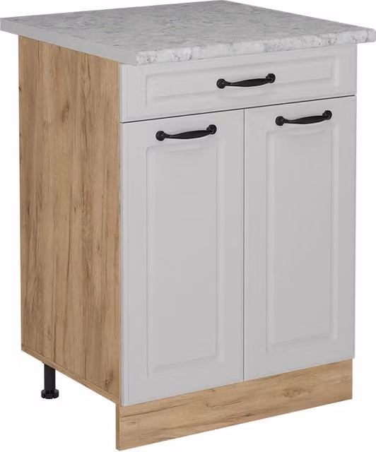 Mobiletto base per cucina R-Line Bianco rustico/Rovere dorato 60 cm PL Marmo Vicco