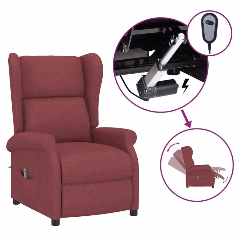 SYFAX™ Poltrona ad Ala Reclinabile Elettrica Rosso Vino in Tessuto