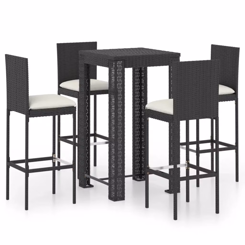 Set Bar da Giardino vidaXL 5 pz in Polyrattan Nero con Cuscini – 2