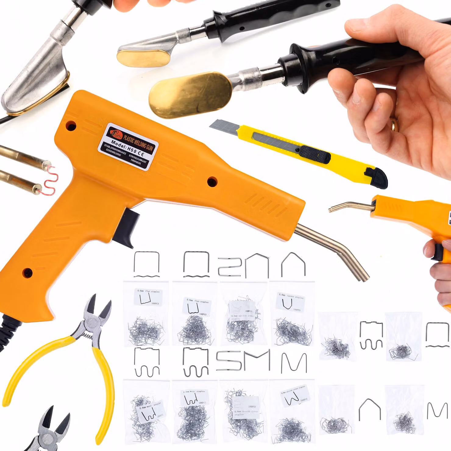 Set di saldatrici e graffatrici a caldo per plastica Rosfix - 230 V, 50 W, 750 °C | 800 punti, 8 tipi | Per paraurti, fai da te, riparazioni