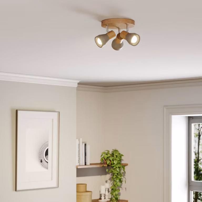 Faretto Lindby Filiz, a 3 luci, Ø 20 cm, legno, cemento, E14 Filiz Lindby, dimmerabile, Alluminio / Grigio / Zincato, Camera da letto, calcestruzzo / cemento, Scandinavo, Faretto