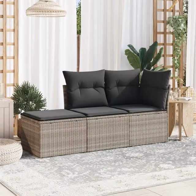 Set Divano da Giardino Moderno a L VIDAXL in Polyrattan Grigio Chiaro con Cuscini