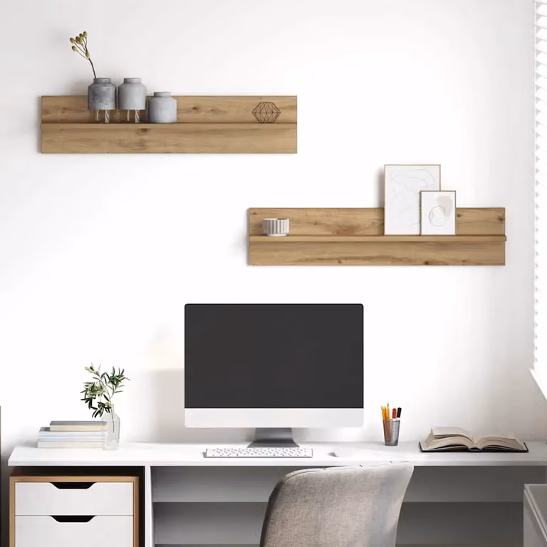 Set di 2 scaffali da parete vidaXL in stile minimalista, colore marrone e nero, L 80 cm x P 18 cm x H 11,5 cm