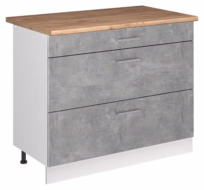 Mobiletto base per cucina Vicco R-Line Calcestruzzo/Bianco 100 cm piano di lavoro Rovere dorato, Model 71497