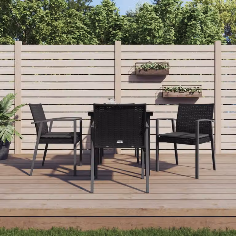 Set da pranzo da giardino vidaXL in polyrattan e acciaio con cuscini, colore nero e grigio