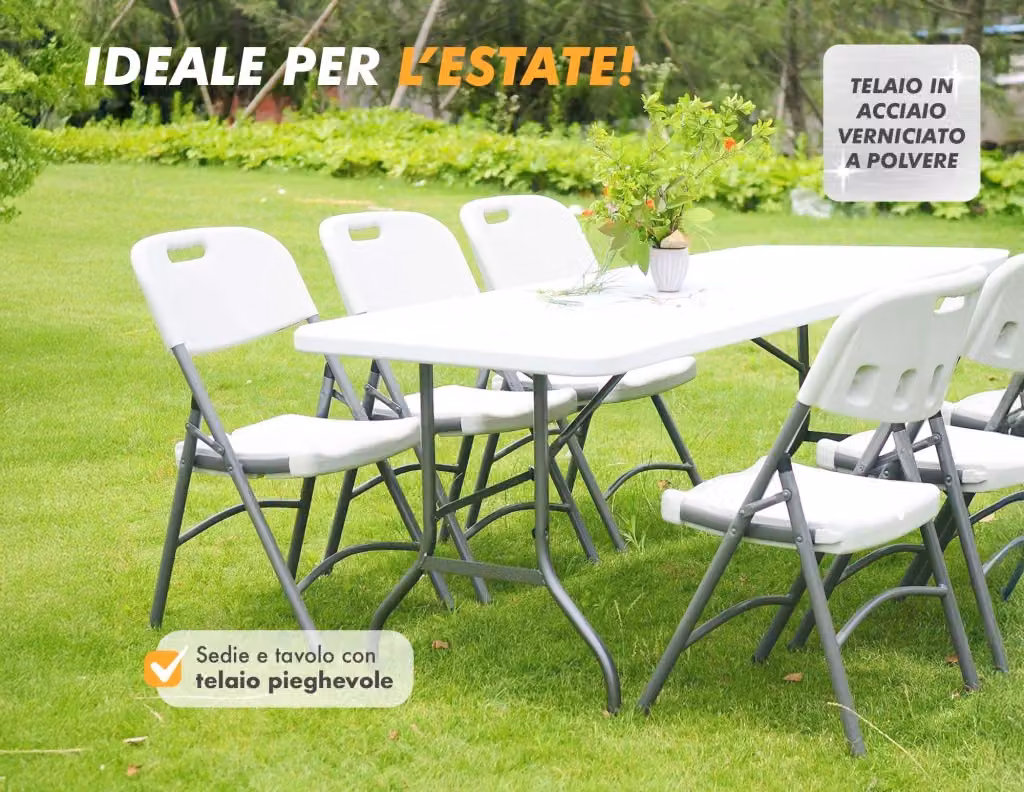 Set da giardino con tavolo rettangolare e 6 sedie pieghevoli Il Gruppone Passione Casa in acciaio verniciato bianco – 2