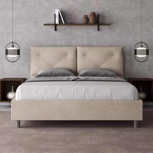 Letto Queen Size Appia Large Ityhome con Rete Imbottita in Microfibra, Colore Sabbia, L/P: 150 x 200 cm
