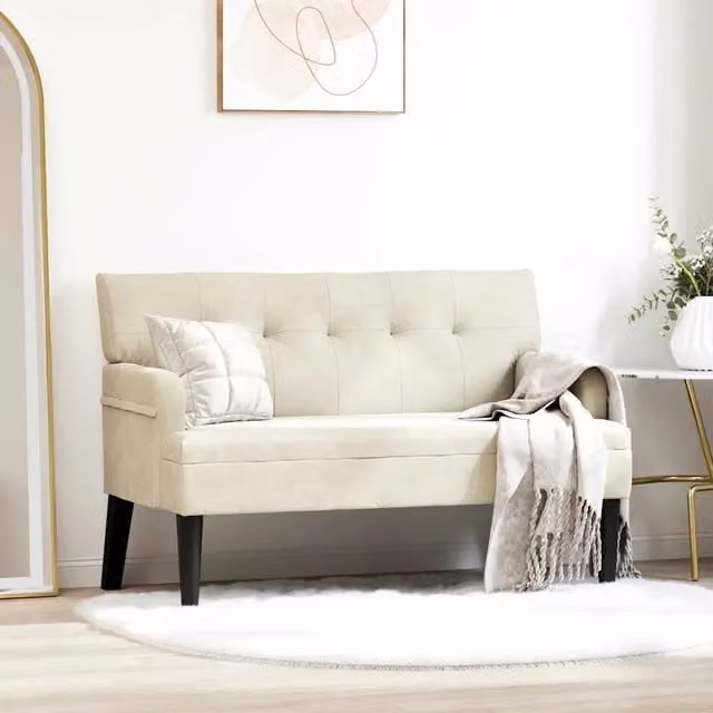 Panca Chesterfield vidaXL in velluto beige L: 112 cm, P: 65,5 cm, H: 75 cm