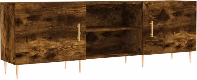 Mobile porta TV moderno HELLOSHOP26 in legno composito e metallo, finitura rovere affumicato marrone opaco, L 150 x P 30 x H 50 cm