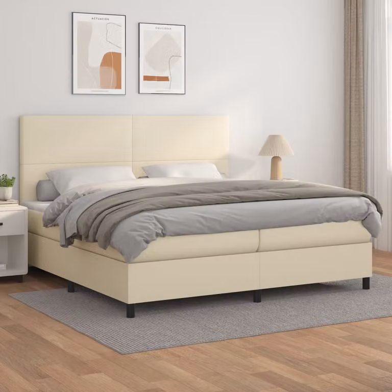 vidaXL Letto Ibrido con Giroletto a Molle e Materasso in Similpelle Beige e Bianco L/P/H: 200 x 200 x 128 cm