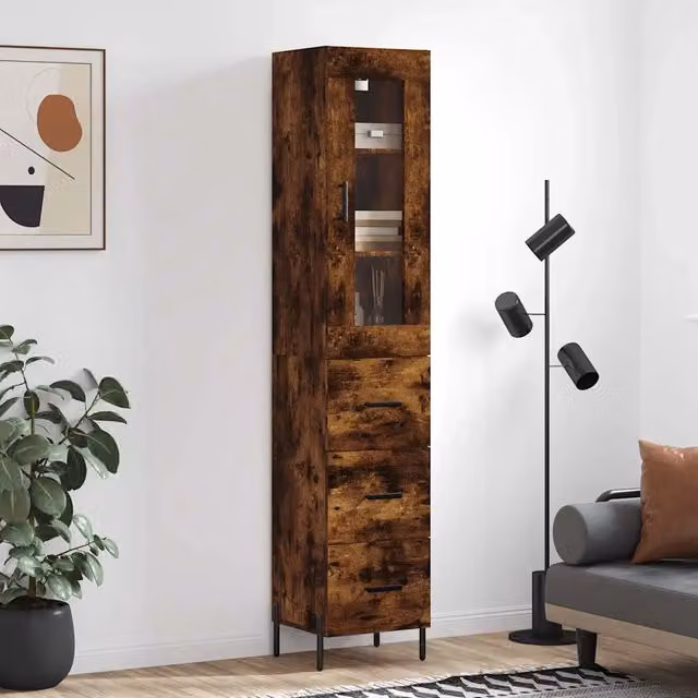 Credenza moderna vidaXL in legno e metallo colore marrone, L/P/H: 34,5 x 34 x 180 cm