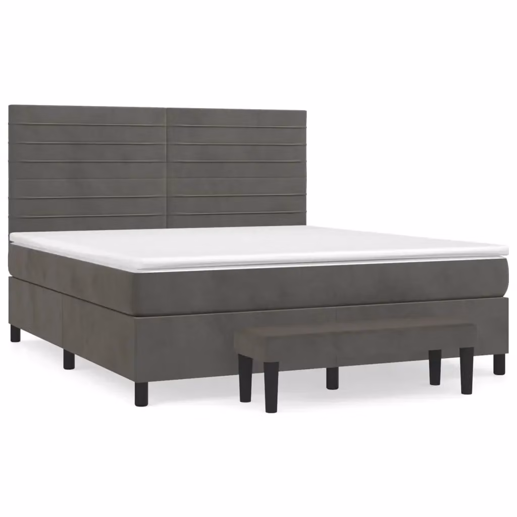 vidaXL Giroletto a Molle con Materasso Ibrido in Velluto Grigio, L/P/H: 180 x 200 cm – 2