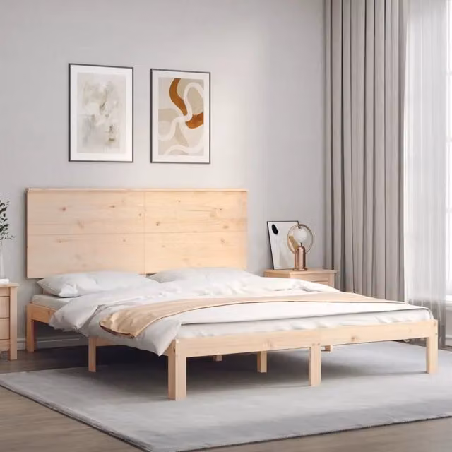 Letto King Size con Testiera in Legno Massello di Pino vidaXL Beige 150 x 200 cm