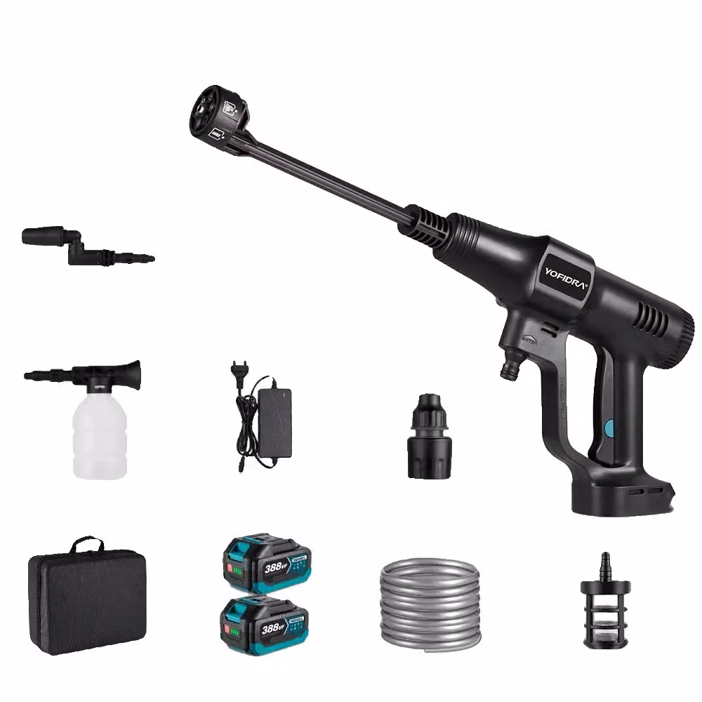 Pistola per idropulitrice, potenza 200 BAR, sistema a 3 velocità, design elettrico senza fili, 2 batterie, spina di tipo europeo