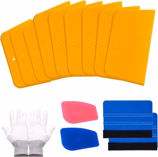 Kit di attrezzi per l'applicazione di pellicole per vetri, 14 pezzi, in plastica, guanti