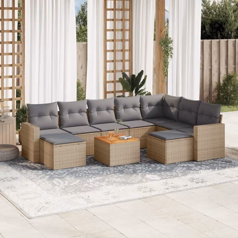 Maison Exclusive - Set Divano da Giardino 10 pz con Cuscini Beige in Polyrattan