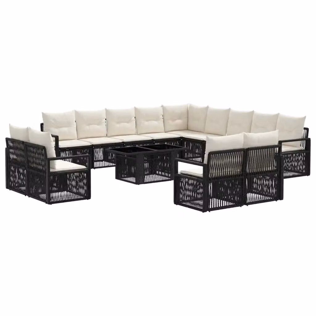 Set Divano da Giardino Moderno vidaXL in Polyrattan con Cuscini e Tavolino in Vetro, Nero e Bianco – 2