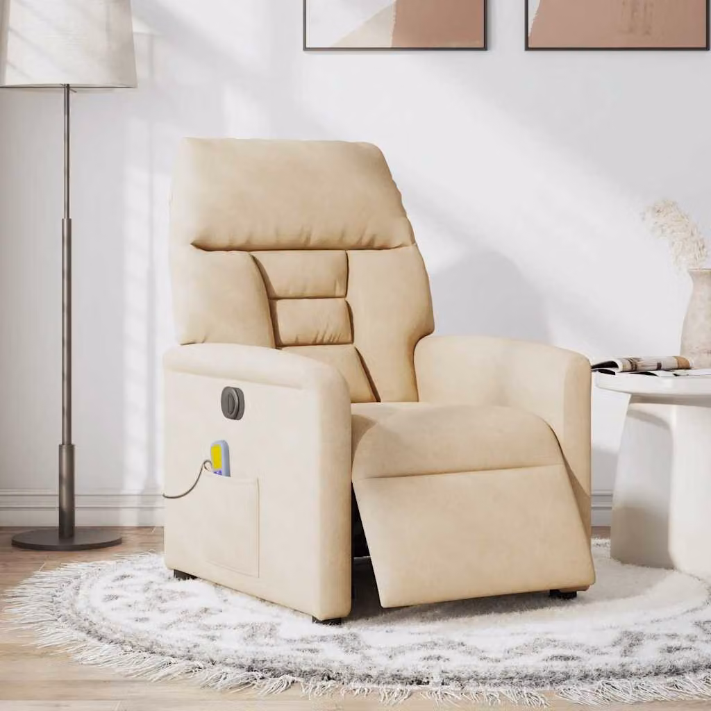 vidaXL Poltrona Reclinabile Massaggiante Elettrica Crema Microfibra