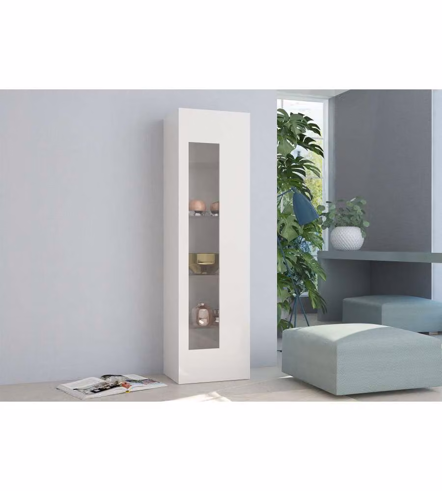 Vetrina da soggiorno Daiquiri Shopinnotivo bianco lucido con ante in vetro, L: 45 cm, P: 34 cm, H: 162 cm – 1