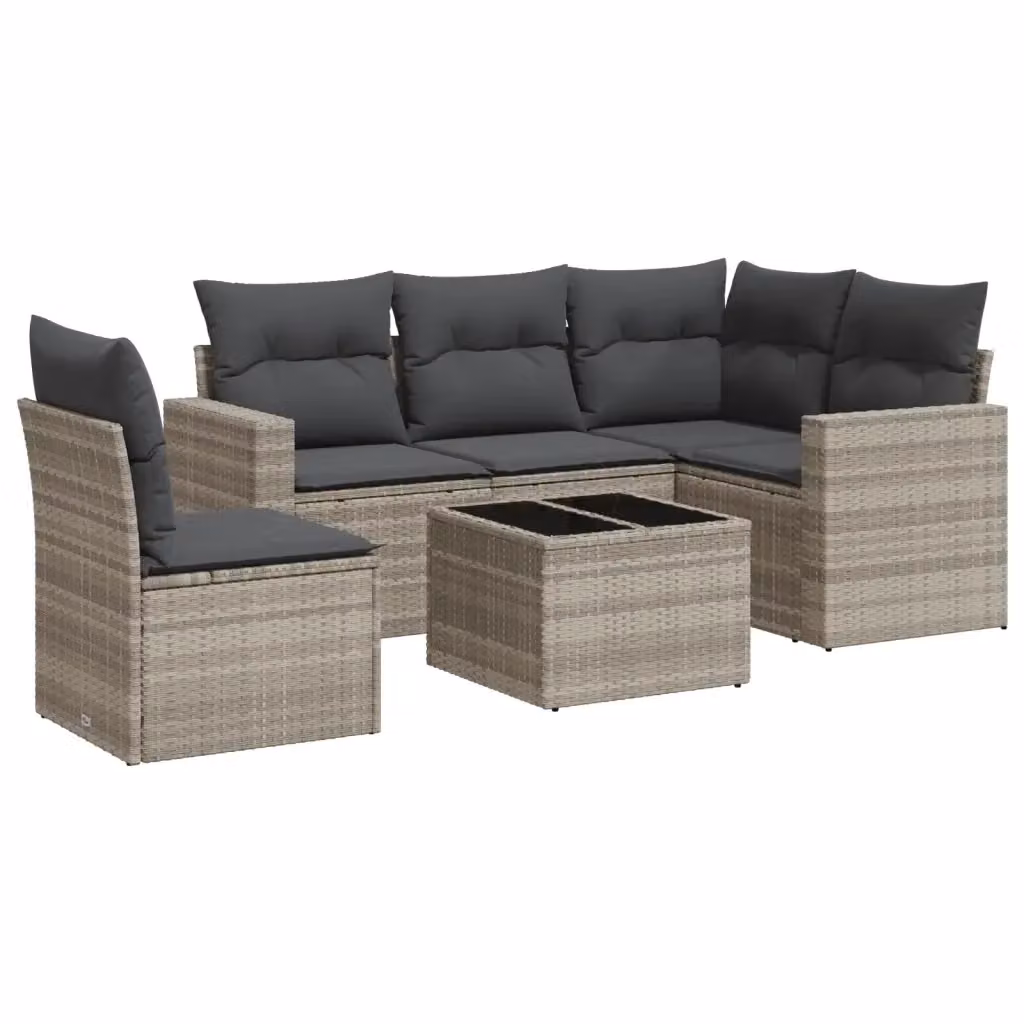 Set Divano da Giardino a L VIDAXL in Polyrattan Grigio Chiaro con 6 Cuscini – 2
