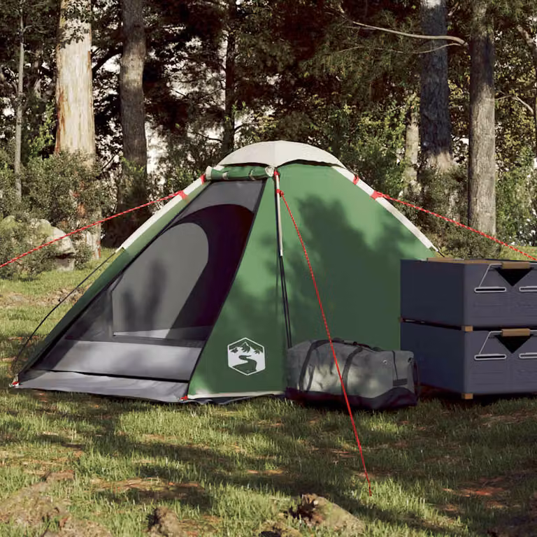 Tenda da campeggio a cupola impermeabile vidaXL per 2 persone, verde, in poliestere e fibra di vetro