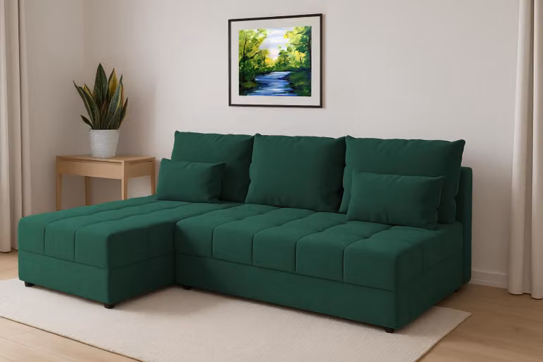 AX LIVING divano angolare verde Dolceo L divano piccolo con funzione letto trapuntato