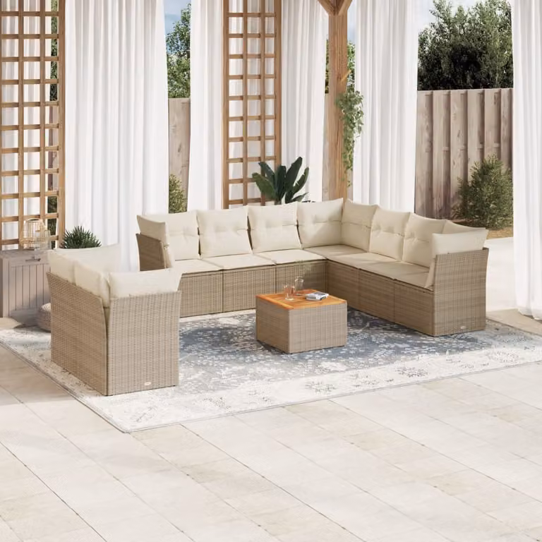 vidaXL Set Divani da Giardino 11 pz in Polyrattan con Cuscini Beige e Tavolino da Caffè